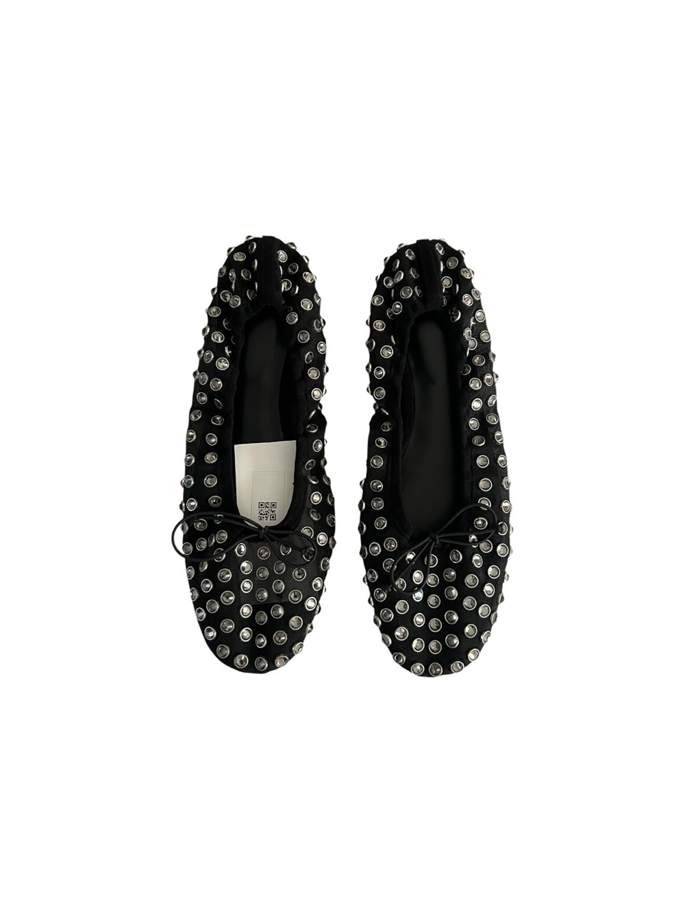 Mango Mesh Studded Black Ballet Flats